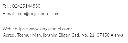 King As Hotel telefon numaralar, faks, e-mail, posta adresi ve iletiim bilgileri